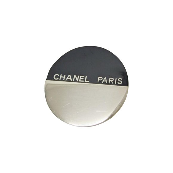 CHANEL, Jewelry, Chanel 0a Black X Silver Round Pin Brooch Cc Logo